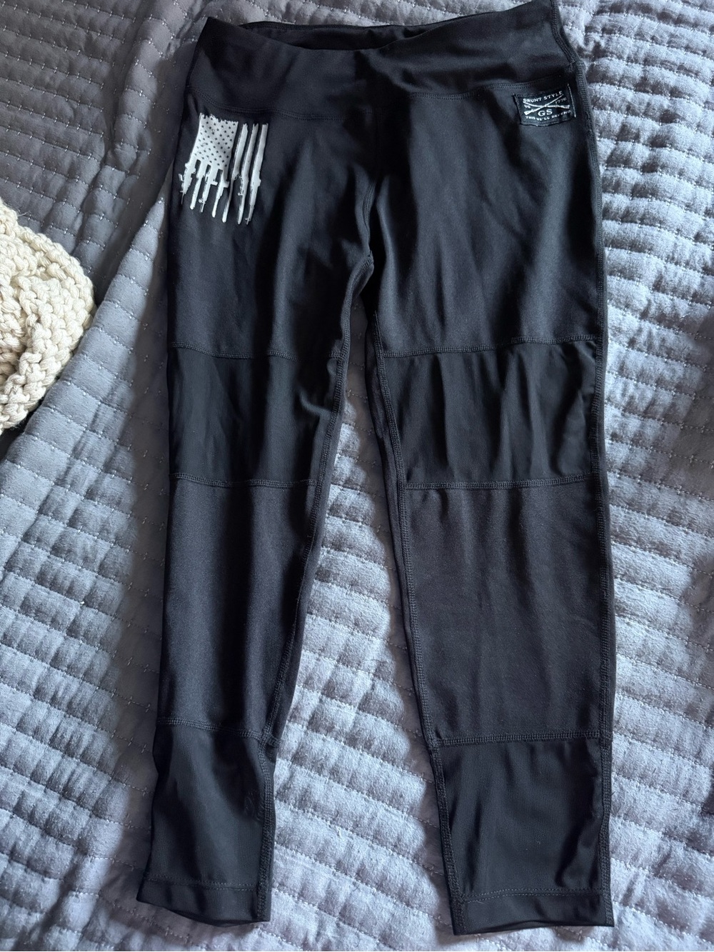 Grunt Style Black Women's Performance Leggings with White Flag Accent
